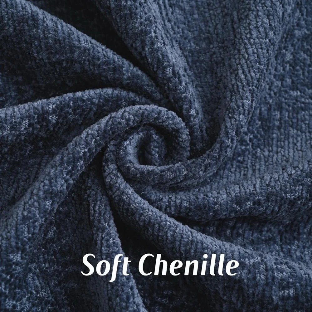 NIB FUTEI Navy Blue Chenille Throw Pillow Covers 16x16‎ Inch Set of 2